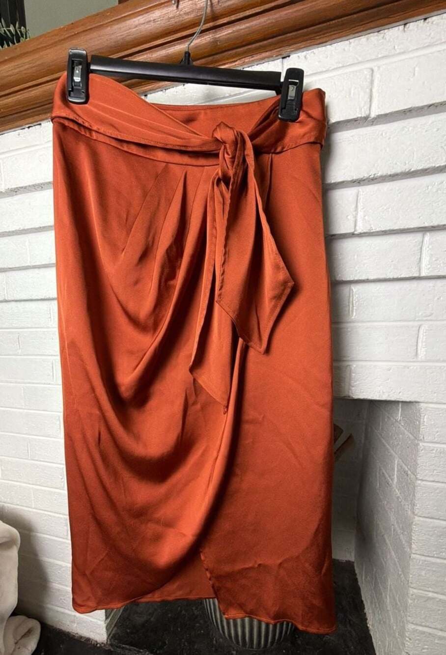 Express Rust Orange Satin Tie Front Midi Skirt Size 2